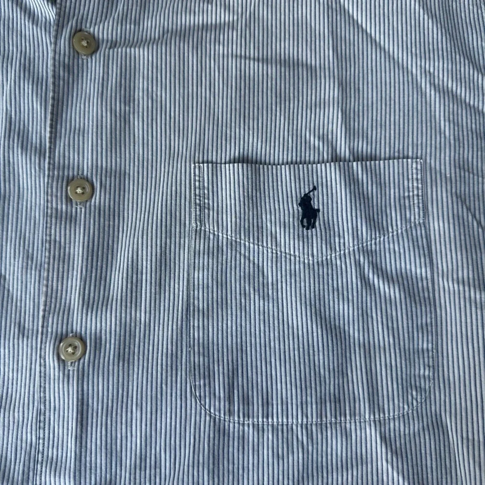 Polo Ralph Lauren Button Down Mens Large Blue White Striped Crane Shirt